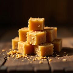 Organic Unrefined Palm Sugar Pile on Rustic Table