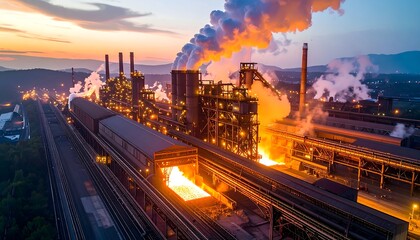 Fototapeta premium Industrial metal factory at dawn