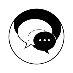 Two speech bubbles inside of a circle representing communication, conversation, and connection