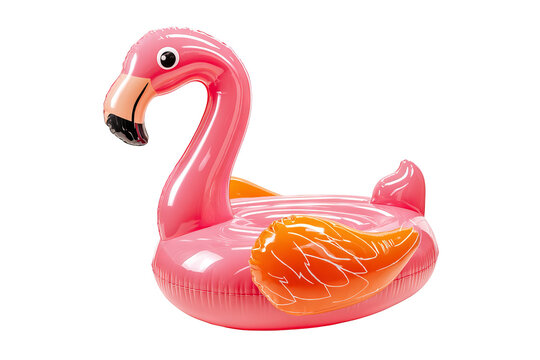 High-resolution pink inflatable flamingo pool float toy isolated on transparent background PNG cutout for tropical summer party design, poolside d&eacute;cor, kids&rsquo; water games and travel-themed graphics