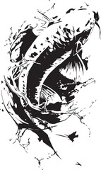 Eagle tribal tattoo design with floral and fish patterns in black silhouette style