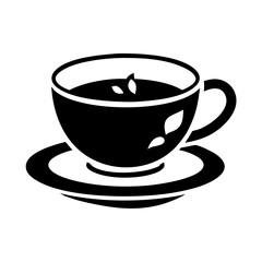 Elegant black and white silhouette of a teacup with tea leaves design