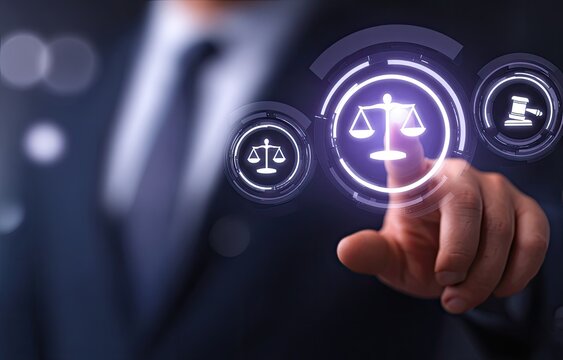 Businessperson touches digital legal icons