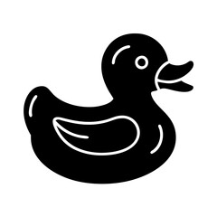 A simple illustration of a dark rubber ducky bath toy on white