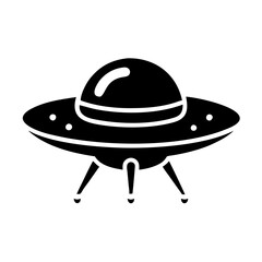 A black and white silhouette of a classic flying saucer UFO