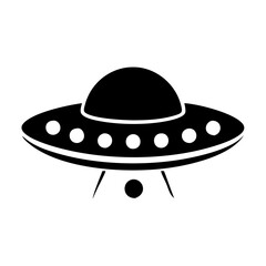 Simple black and white illustration of a classic flying saucer UFO