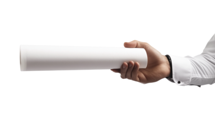 Hand Holding Rolled White Paper Isolated on Transparent PNG Background