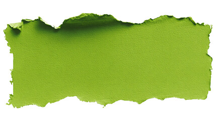 Fototapeta premium Torn green paper piece with rough edges isolated on transparent background