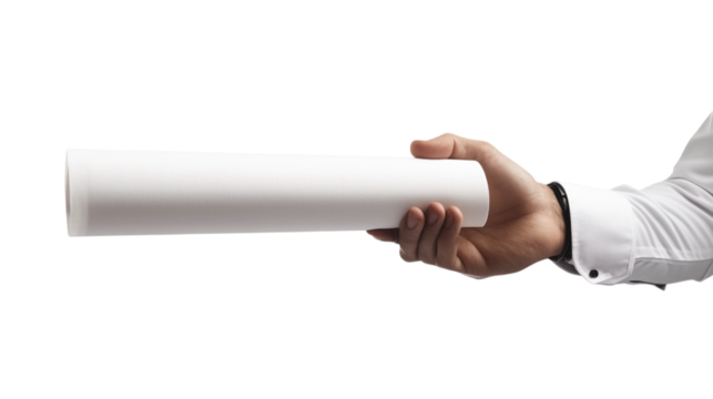 Hand Holding Rolled White Paper Isolated on Transparent PNG Background
