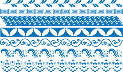 Traditional Pottery Border Patterns – Ornamental Greek Asian Decorative Elements, porcelain pattern © fahmithl