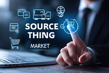 Fototapeta premium Businessperson touches a holographic interface displaying 