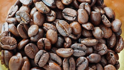 Coffee beans in a crystal jar.