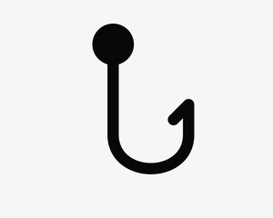 Fishing Hook Line Outline Shape Fish Trap Bait Catch Fish Fisherman Sharp Fishook Hanging Hang Black White Vector Icon Sign Symbol Graphic Artwork