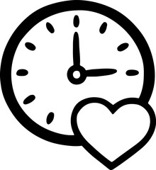 Hand drawn clock face with a heart symbol representing love and time