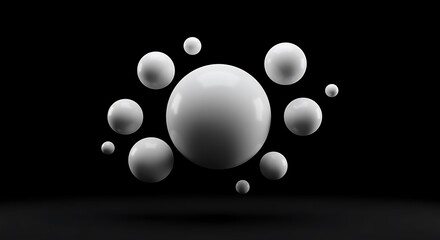 Abstract Floating Spheres in Monochrome Harmony Minimalist Composition with Dramatic Lighting and Geometric Precision for Modern Design