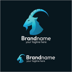Dynamic Blue Goat Head Logo Design Vector for Modern Branding, Business, and Animal-Themed Projects, Bold and Sleek