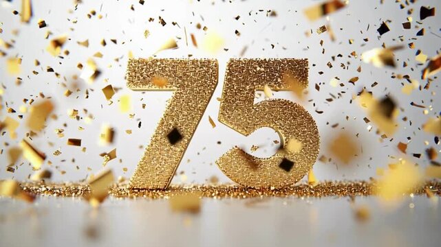Golden 75th Anniversary Celebration with Sparkling Confetti Display