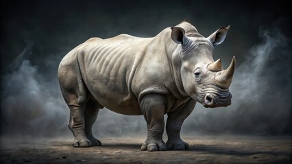 Obraz premium A majestic white rhino stands proudly with a regal demeanor on a dark grey and black background
