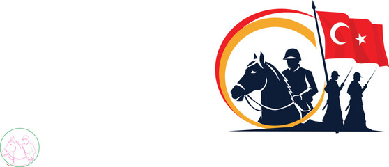 Patriotic Emblazon: A striking emblem of heritage, with a flag and figures, symbolizing courage and fortitude.