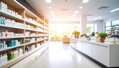 Exploring modern wellness standards in a blurry depth of field shot inside a retail pharmacy with ambient light