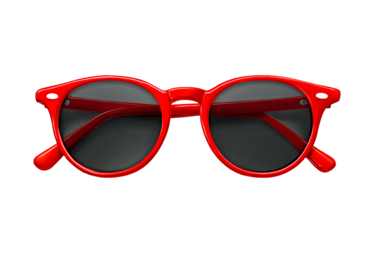 Stylish red cat‑eye sunglasses isolated on crisp transparent background — high‑resolution PNG cutout ideal for summer fashion accessory mock‑ups, trendy eyewear advertising, and vibrant holiday travel