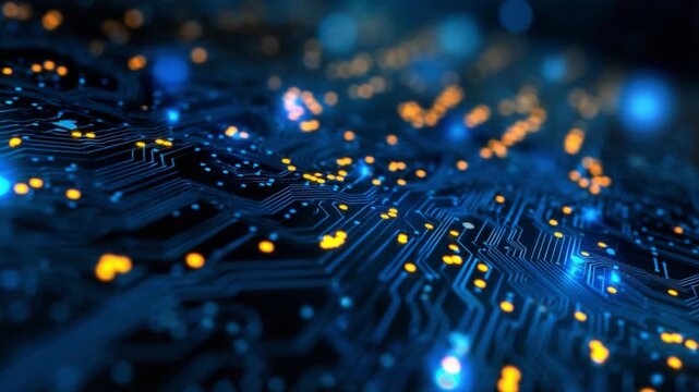 Technological Marvel: A vibrant circuit board comes to life, its intricate pathways glowing with electric energy and the promise of boundless innovation.