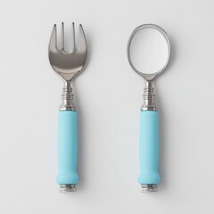 Fototapeta premium Light teal-colored handles on a fork and spoon set