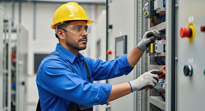 electrician working on electrical panel