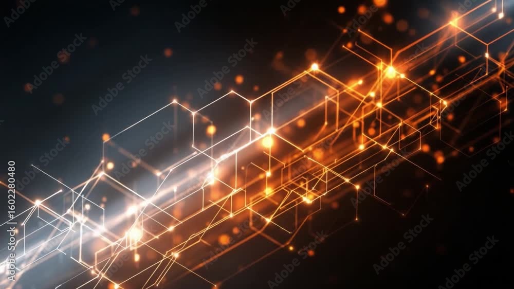 Poster digital network: an abstract depiction of a sophisticated digital network. glowing orange lines conn