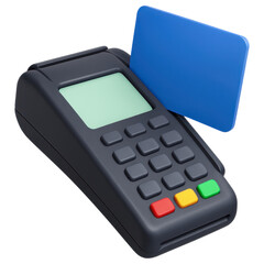 Modern Payment Terminal with Credit Debit Card Reader and Colorful Buttons for Digital Transactions and Payments