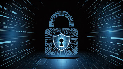 Futuristic digital tunnel with binary code on blue background