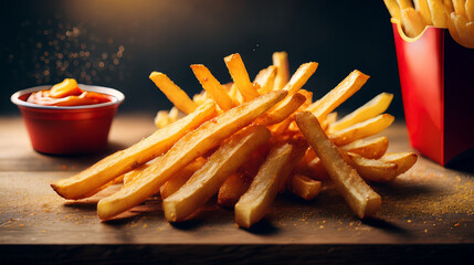 Photorealistic Close-up: Perfectly Crispy Golden-Brown French Fries with Sea Salt

