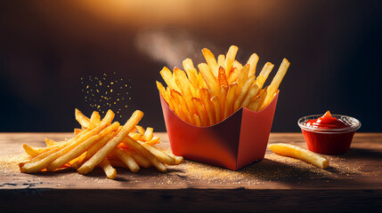 Photorealistic Close-up: Perfectly Crispy Golden-Brown French Fries with Sea Salt

