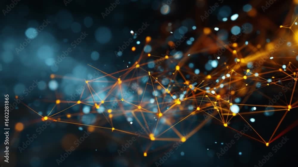 Poster connected data: a digital representation of interconnected nodes forming complex networks, rendered 