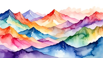 Colorful mountain range watercolor art