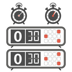 Fototapeta premium Illustration of two analog clocks and two digital scoreboards displaying the number thirty eight
