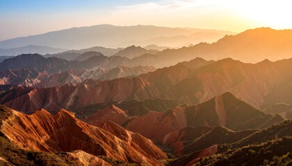 Colorful mountain ranges at sunrise