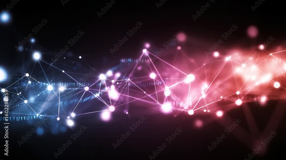 Poster digital network of connections: illustrative depiction of a complex digital network, vibrant lines a