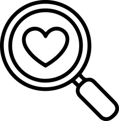 Magnifying glass focused on a heart symbol representing love search and discovery