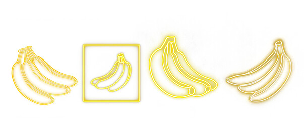 A banana Glowing Neon light icon and Beautiful Neon Illumination on transparent background.