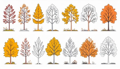 Obraz premium Minimal style cad tree autumn line drawing
