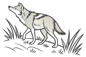 Obraz premium Lone coyote walks through tall grass in a natural landscape during daylight, showcasing its keen senses and agile body