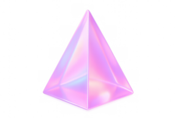 3d rendering of a pink holographic pyramid on transparent background, perfect for digital art projects
