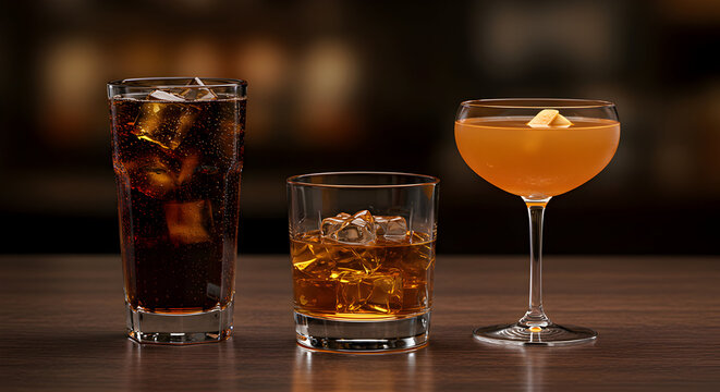Enjoy the perfect blend of classic cocktails; whiskey on the rocks, a refreshing cola, and a zesty citrus twist, ideal for any sophisticated gathering or evening.