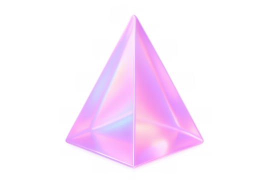 3d rendering of a pink holographic pyramid on transparent background, perfect for digital art projects