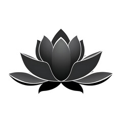 Fototapeta premium Elegant dark gray lotus flower silhouette on black background