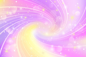 Magic pink lilac, yellow sky in sparkling stars. Adventure, fairy tale, celebration background.