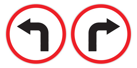 no left and no right turn red circle road signs without slash vector
