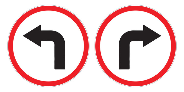 no left and no right turn red circle road signs without slash vector