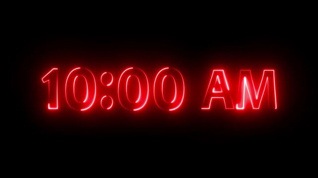 Red neon digital clock displaying 10:00 AM against a black background 10:00 AM ten oclock